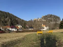 Vakwerkhuis nabij drielandenpunt Duitsland, Tsjechië en Polen in Hirschfelde, Duitsland